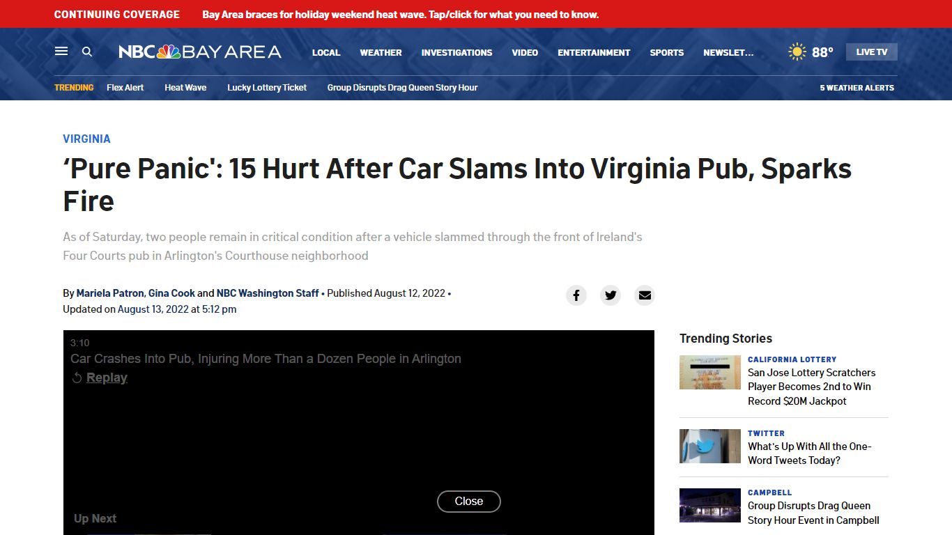 ‘Pure Panic': 14 Hurt After Car Slams Into Virginia Pub, Sparks Fire